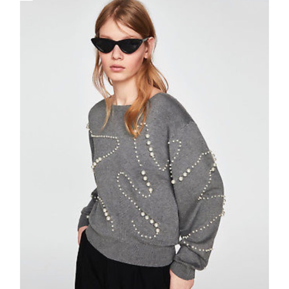 ZARA PEARL SWEATER LIGHT GREY SMALL